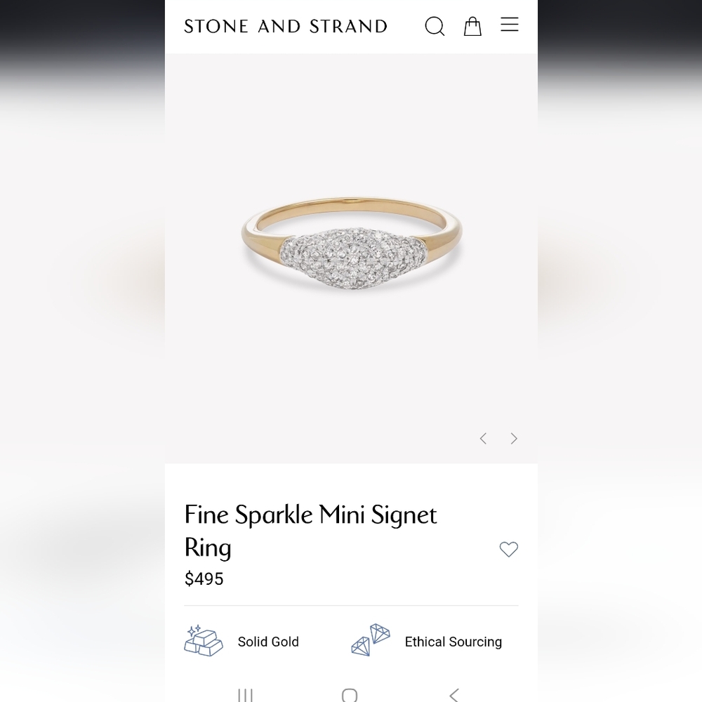 Stone and Strand Fine Sparkle Mini Signet Ring in Gold and White